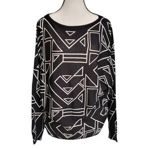 Lauren Ralph Lauren Fine Knit Top Womens L Boat Neck Dolman Geometric Artsy Sz S